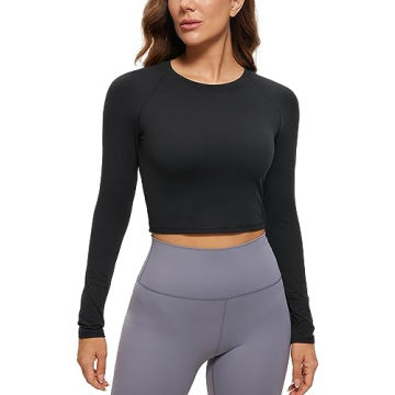 CRZ YOGA Womens Long Sleeve Crop Workout Tops Athletic Yoga Running Cropped Tops Slim Fit Gym Shirts...