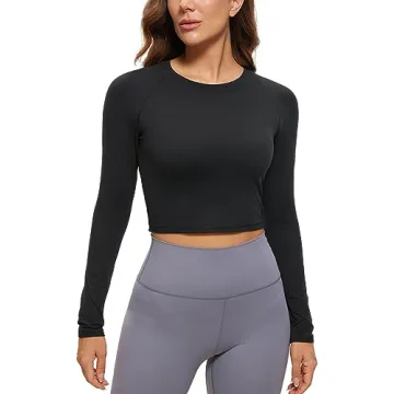 CRZ YOGA Womens Long Sleeve Crop Workout Tops Athletic Yoga Running Cropped Tops Slim Fit Gym Shirts...