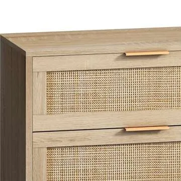 BFJDM 51.18'' 6 Drawer Rattan Storage Dresser Rectangle Wood Cabinet for Living Room Hallway Entryway Bedroom(Natural)