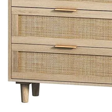BFJDM 51.18'' 6 Drawer Rattan Storage Dresser Rectangle Wood Cabinet for Living Room Hallway Entryway Bedroom(Natural)