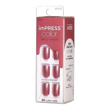 KISS imPRESS No Glue Mani Press On Nails, Color, 'Peanut Pink', Pink, Short Size, Squoval Shape, Inc...
