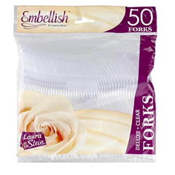 [50 Forks] Embellish Crystal Clear Disposable Heavy Duty Plastic Forks, Ideal For Wedding, Catering,...