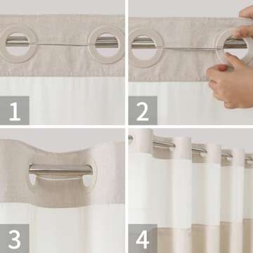 Eachope No Hooks Polyester Textured Shower Curtain with Snap-in Fabric Liner Set, Hotel Luxury Decor Shower Curtains for Bathroom with See Through Top Window, Waterproof & Washable, 71Wx74H, Cream