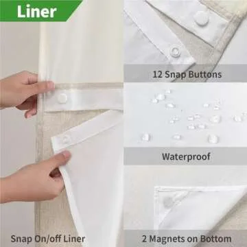 Eachope No Hooks Polyester Textured Shower Curtain with Snap-in Fabric Liner Set, Hotel Luxury Decor Shower Curtains for Bathroom with See Through Top Window, Waterproof & Washable, 71Wx74H, Cream