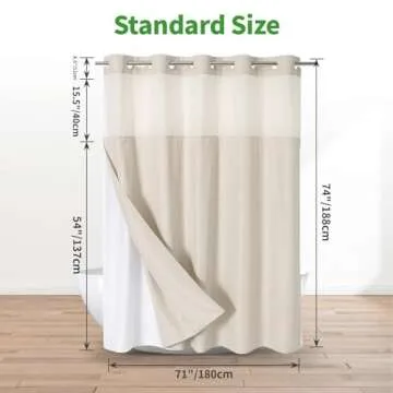 Eachope No Hooks Polyester Textured Shower Curtain with Snap-in Fabric Liner Set, Hotel Luxury Decor Shower Curtains for Bathroom with See Through Top Window, Waterproof & Washable, 71Wx74H, Cream