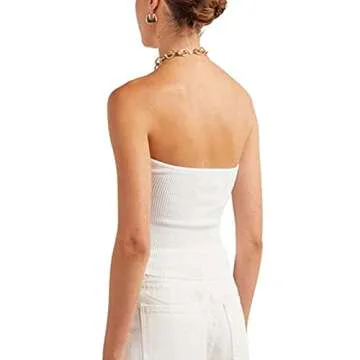 ISZPLUSH Women's Sexy Strapless Sweetheart Neck Knot Front Slim Fit Sleeveless Y2K Crop Tube Top (X-Small, White)