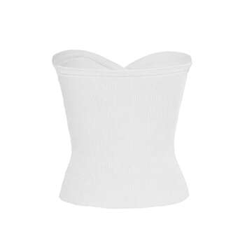 ISZPLUSH Women's Sexy Strapless Sweetheart Neck Knot Front Slim Fit Sleeveless Y2K Crop Tube Top (X-Small, White)