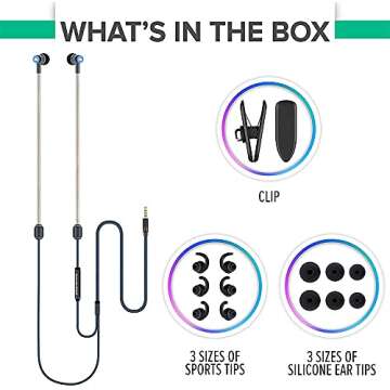 DefenderShield Air Tube Stereo Wired Earbuds – Universal Acoustic Headphones with Built-in Mic & Audio Controls – Secure Fit Wired Headphones with 3.5mm Audio Jack, Sports Tips & 3 Ear Tip Sizes