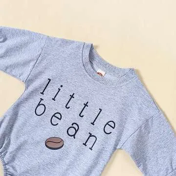 Youweixiong Newborn Baby Boy Girl Romper Bubble Long Sleeve Little Bean Print Bodysuit Ovesized Sweatshirt Casual Shirts Top Infant Fall Winter Clothes (a-Gray, 3-6 Months)