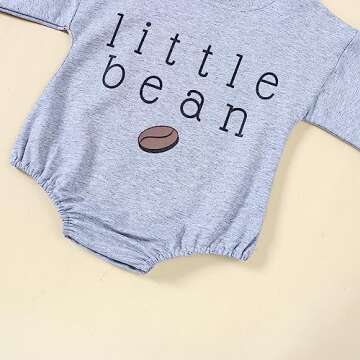 Youweixiong Newborn Baby Boy Girl Romper Bubble Long Sleeve Little Bean Print Bodysuit Ovesized Sweatshirt Casual Shirts Top Infant Fall Winter Clothes (a-Gray, 3-6 Months)