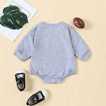 Youweixiong Newborn Baby Boy Girl Romper Bubble Long Sleeve Little Bean Print Bodysuit Ovesized Sweatshirt Casual Shirts Top Infant Fall Winter Clothes (a-Gray, 3-6 Months)