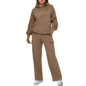 AUTOMET Womens Winter 2 Piece Outfits Long Sleeve Sweatsuits Fall Sets Hoodies with Cargo Wide Leg S...