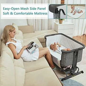 AMKE Baby Bassinets, Bedside Sleeper for Baby,All mesh Baby Crib Portable Bassinets for Safe Co-Sleeping, Safe Adjustable Baby Bed for Baby Infant Newborn Girl Boy