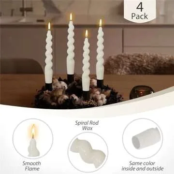 Short Taper Candle Spiral Candles,Gedengni Set of 4 White Candle Sticks Beige Twisted Candlesticks 7.5inches Swirl Tapered Candles for Home Décor Dinner Weddings Holiday Party (2D4PC-WHITE)