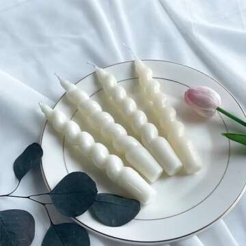 Short Taper Candle Spiral Candles,Gedengni Set of 4 White Candle Sticks Beige Twisted Candlesticks 7.5inches Swirl Tapered Candles for Home Décor Dinner Weddings Holiday Party (2D4PC-WHITE)