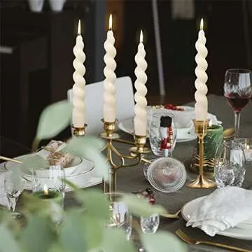 Short Taper Candle Spiral Candles,Gedengni Set of 4 White Candle Sticks Beige Twisted Candlesticks 7.5inches Swirl Tapered Candles for Home Décor Dinner Weddings Holiday Party (2D4PC-WHITE)