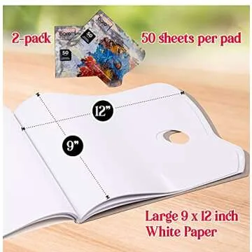 Acro Color Disposable Palette Paper Pad for Oil,Acrylics,Watercolors,Gouache 50 Sheets,9 x 12 Inch 80GSM Bleed-Proof White Paint Mixing Sheets Must Have for Beginner & Professional Artists | 2 Pack