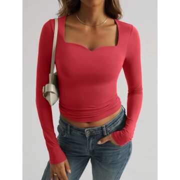 Trendy Queen Womens Long Sleeve Shirts Sweetheart Neckline Basic Crop Tops Cute Fall Tshirt Y2k Goin...
