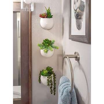 Mkono Wall Planter with Artificial Plants, Decorative Potted Fake Succulents Picks Assorted Faux Succulent in Modern Ceramic Hanging Plant Pot Vase for Home Decor, Set of 3