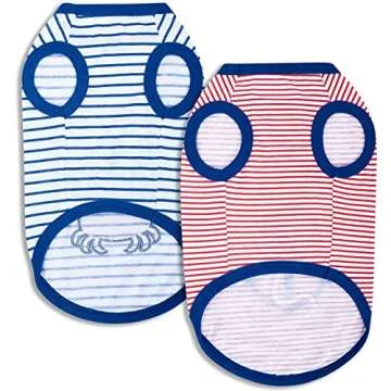 Blueberry Pet Soft & Comfy Summer Vacation Beach Cotton Dog T-Shirts, 2 Pack, Sunshine Sea Lover Striped Shirts Tank Top Clothes, Back Length 14", for Small Medium Dogs