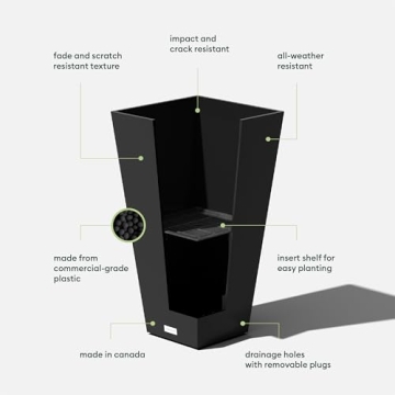Veradek V-Resin 26 Inch Black Taper Planter for Gardens