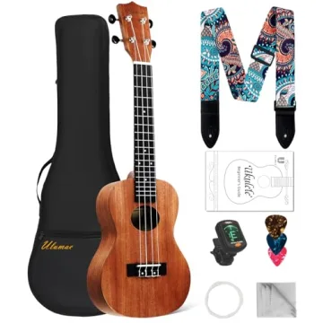 Ulumac Soprano Ukulele, Solid Mahogany 21 inch Ukulele Beginner Kit