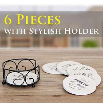 Funny Coasters for Drinks Absorbent with Holder | 6 Pcs Novelty Gift Set | 3 Different Sayings | Pre...