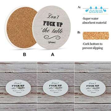 Funny Coasters for Drinks Absorbent with Holder | 6 Pcs Novelty Gift Set | 3 Different Sayings | Present for Friends, Men, Women, Housewarming Man Cave Decor Hostess Gifts Ideas, Birthday, Holiday