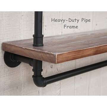 DOFURNILIM Industrial Retro Wall Mounted Iron Water Pipe Shelf - Hung Bracket - DIY Storage Shelving Bookshelf - Wood Shelf (Floating shelves-24“W)
