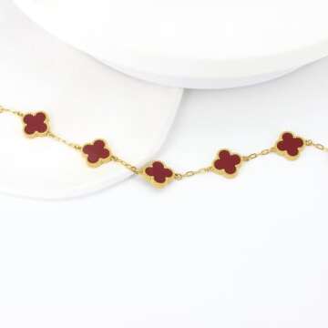 VICTFAFA 4 Leaf Clover bracelets for Women, Dainty Lucky Charm bracelet, Simple Clover bracelet Jewelry for Women（Red）