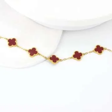 VICTFAFA 4 Leaf Clover bracelets for Women, Dainty Lucky Charm bracelet, Simple Clover bracelet Jewelry for Women（Red）