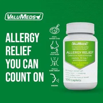 ValuMeds 24-Hour Allergy Medicine (300-Count) Antihistamine for Pollen, Hay Fever, Dry, Itchy Eyes, Allergies | Cetirizine HCl 10mg Caplets, Compare to Zyrtec