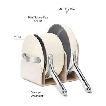 Caraway Mini Cookware Set - Non-Stick Ceramic Fry Pan (1.05 qt, 8") Sauce Pan (1.75 qt) & Storage Rack - Non Toxic, PTFE & PFOA Free - Oven Safe & Stovetop Agnostic (Gas, Electric & Induction) - Cream