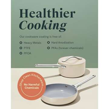 Caraway Mini Cookware Set - Non-Stick Ceramic Fry Pan (1.05 qt, 8") Sauce Pan (1.75 qt) & Storage Rack - Non Toxic, PTFE & PFOA Free - Oven Safe & Stovetop Agnostic (Gas, Electric & Induction) - Cream