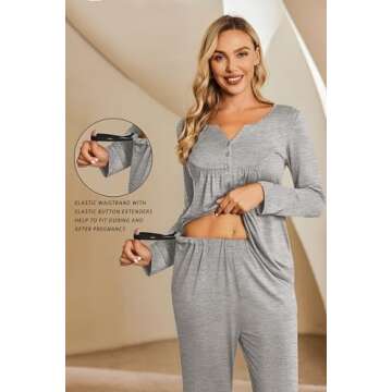 Ekouaer Maternity Nursing Pajama Sets Labor Delivery Pjs Long Sleeve Breastfeeding Pajamas Pregnancy...