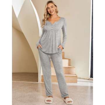 Ekouaer Maternity Nursing Pajama Sets Labor Delivery Pjs Long Sleeve Breastfeeding Pajamas Pregnancy Sleepwear Set Heather Grey L