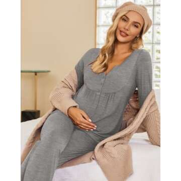 Ekouaer Maternity Nursing Pajama Sets Labor Delivery Pjs Long Sleeve Breastfeeding Pajamas Pregnancy Sleepwear Set Heather Grey L