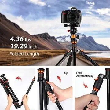 GEEKOTO Horizontal Tripod, 76 Inch Aluminum Camera Tripod Monopod with 360 Degree Rotatable Center Column and Ball Head, Professional Tripod with Quick Release Plate, Carry Bag