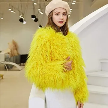 YUAKOU Women's Shaggy Faux Fur Outwear Coat - Warm Winter Jacket