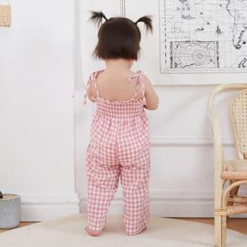 Baby Flare Jumpsuit Plaid Print Tie Shoulder Wide Leg Overalls Toddler Girl Ruffle Romper Sleeveless Strap Playsuit (Pink, 18-24 Months)