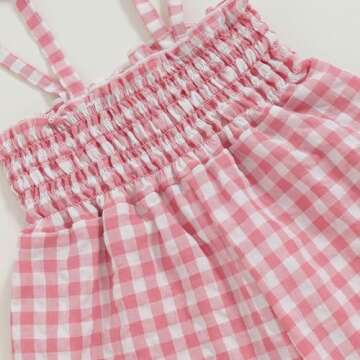 Baby Flare Jumpsuit Plaid Print Tie Shoulder Wide Leg Overalls Toddler Girl Ruffle Romper Sleeveless Strap Playsuit (Pink, 18-24 Months)