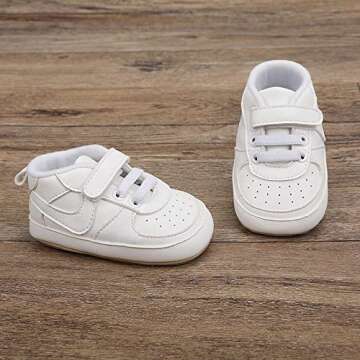 Clowora Unsex Baby Shoes Boys Girls Infant Sneakers Non-Slip Soft Rubber Sole Toddler Crib First Walker Lightweight Shoes(A02/White,3-6 Months)