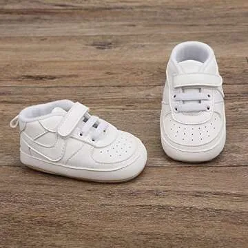 Clowora Unsex Baby Shoes Boys Girls Infant Sneakers Non-Slip Soft Rubber Sole Toddler Crib First Walker Lightweight Shoes(A02/White,3-6 Months)