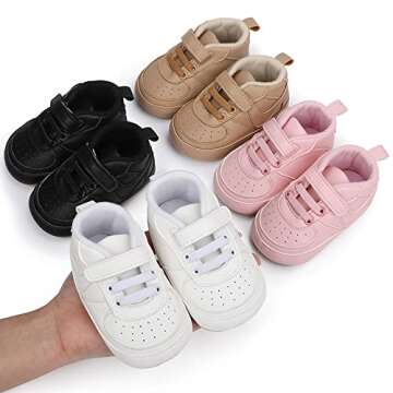 Clowora Unsex Baby Shoes Boys Girls Infant Sneakers Non-Slip Soft Rubber Sole Toddler Crib First Walker Lightweight Shoes(A02/White,3-6 Months)