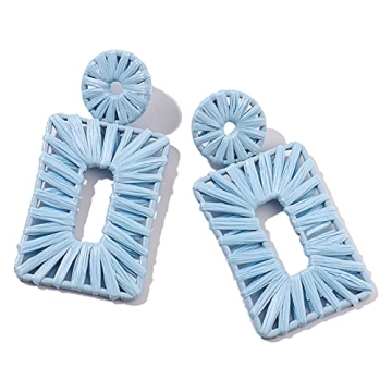 Exquisite Boho Beach Earrings - Handmade Sky Blue Raffia Drop Earrings for Stunning Summer Style
