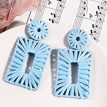 Boho Beach Earrings - Handmade Raffia Straw Statement Jewelry