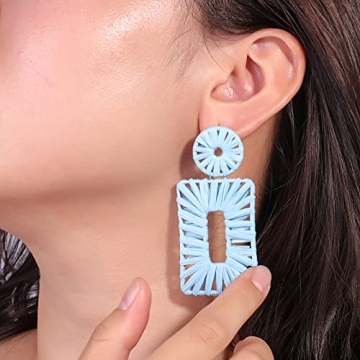 Boho Beach Earrings - Handmade Raffia Straw Statement Jewelry