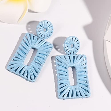 Boho Beach Earrings - Handmade Raffia Straw Statement Jewelry