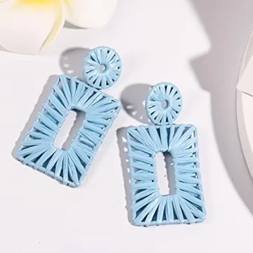 Boho Beach Earrings - Handmade Raffia Straw Statement Jewelry