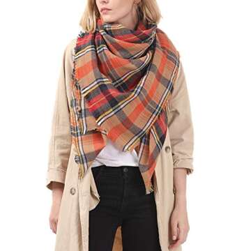 Trendy Women's Cozy Warm Winter Fall Blanket Scarf Stylish Soft Chunky Checked Giant Scarves Shawl C...